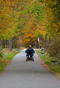 CoQ10 to reduce fatigue and prevent depression in MS patients. Wheelchair in the park