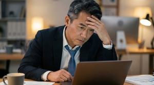 Tired man at the computer